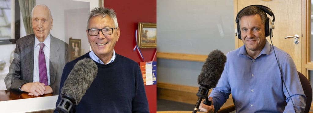 Recording radio advertorials. Left: Gordon Allan. Right: Richard Allison