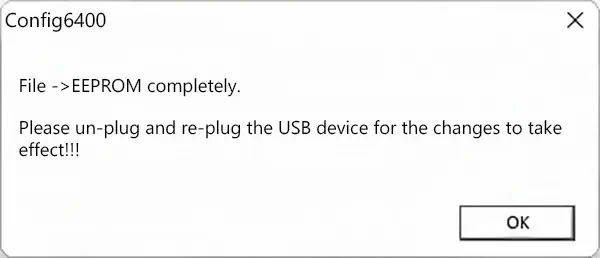 Config6400 EEPROM update complete window